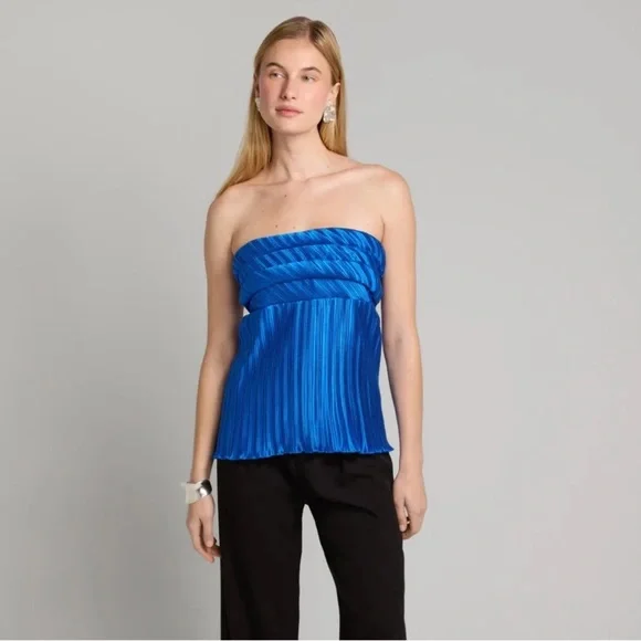L’IDEE Vacances Plissé Strapless Top Blue 8 NWT - Picture 3 of 12
